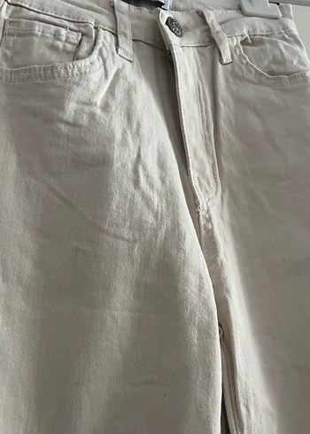 Beyaz Regular Fit Midi Kadın Keten Jean - Görsel 2