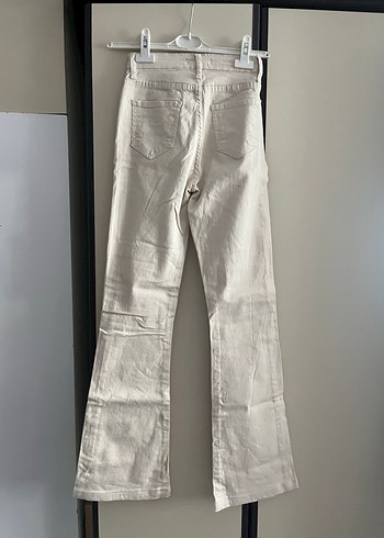 Beyaz Regular Fit Midi Kadın Keten Jean - Görsel 4