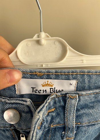 Düğmeli Mavi Midi Boy Bol Kesim Kadın Kot Pantolon - Görsel 3