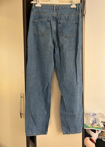 Düğmeli Mavi Midi Boy Bol Kesim Kadın Kot Pantolon - Görsel 4