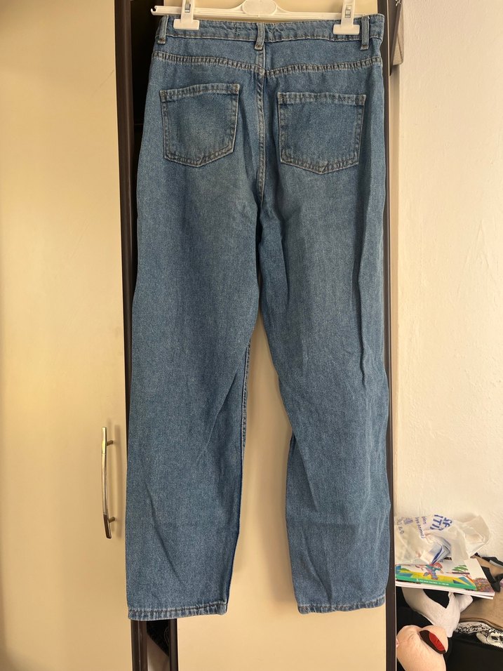 Düğmeli Mavi Midi Boy Bol Kesim Kadın Kot Pantolon - Görsel 4