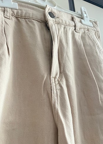 Bej Midi Keten Rahat Kesim Kadın Pantolon - Görsel 2