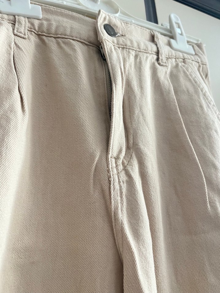 Bej Midi Keten Rahat Kesim Kadın Pantolon - Görsel 2