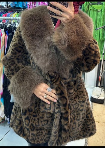 s Beden Kahverengi Leopar Desenli Midi Peluş Kaban
