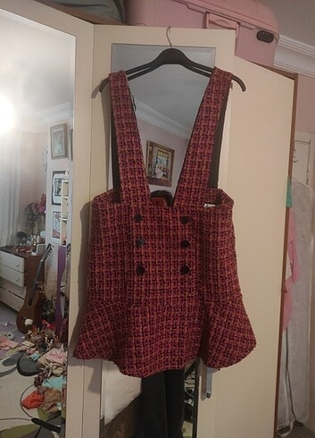 Tüvit Salopet askılı mini elbise - Görsel 7