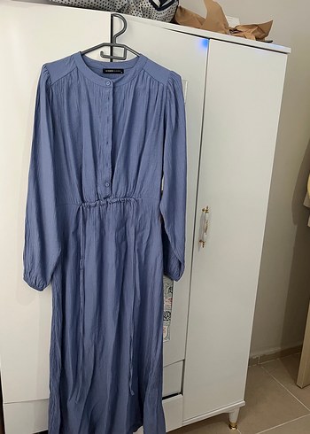 LC Waikiki LC Waikiki Mavi Uzun Keten Elbise