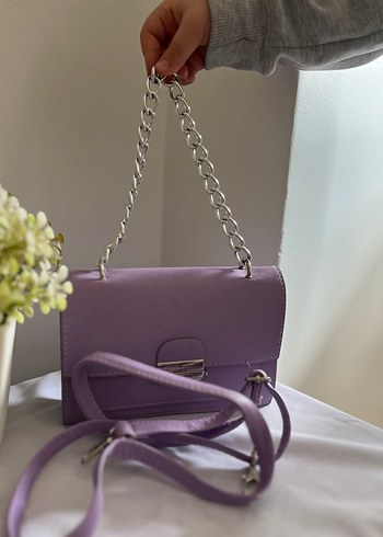 Zincir Detaylı Mor Deri Kadın Çanta - Görsel 6