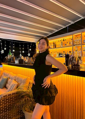 Siyah Mini Balon Kollu Straplez Elbise - Görsel 2