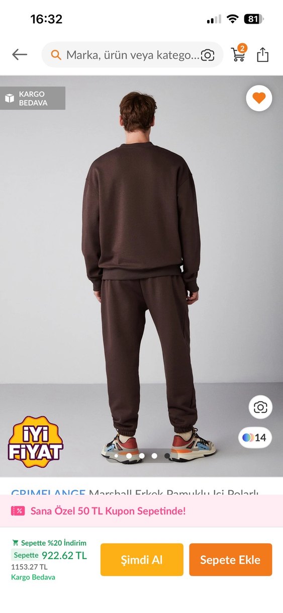 Erkek Kahverengi Rahat Kesim Eşofman Altı - Görsel 2