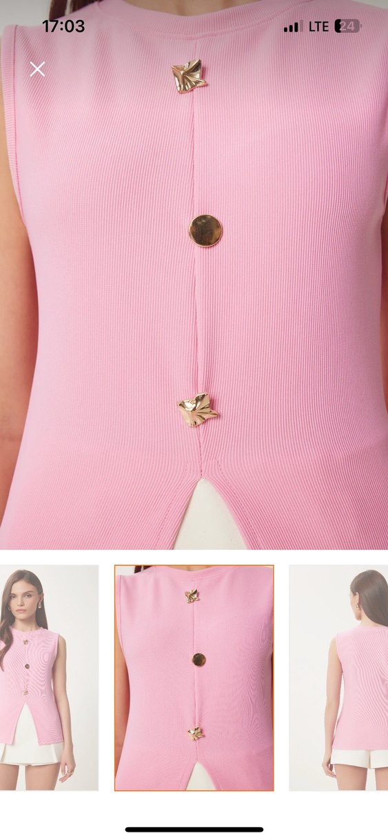 Düğmeli Pembe Kolsuz Mini Kadın Yelek - Görsel 3