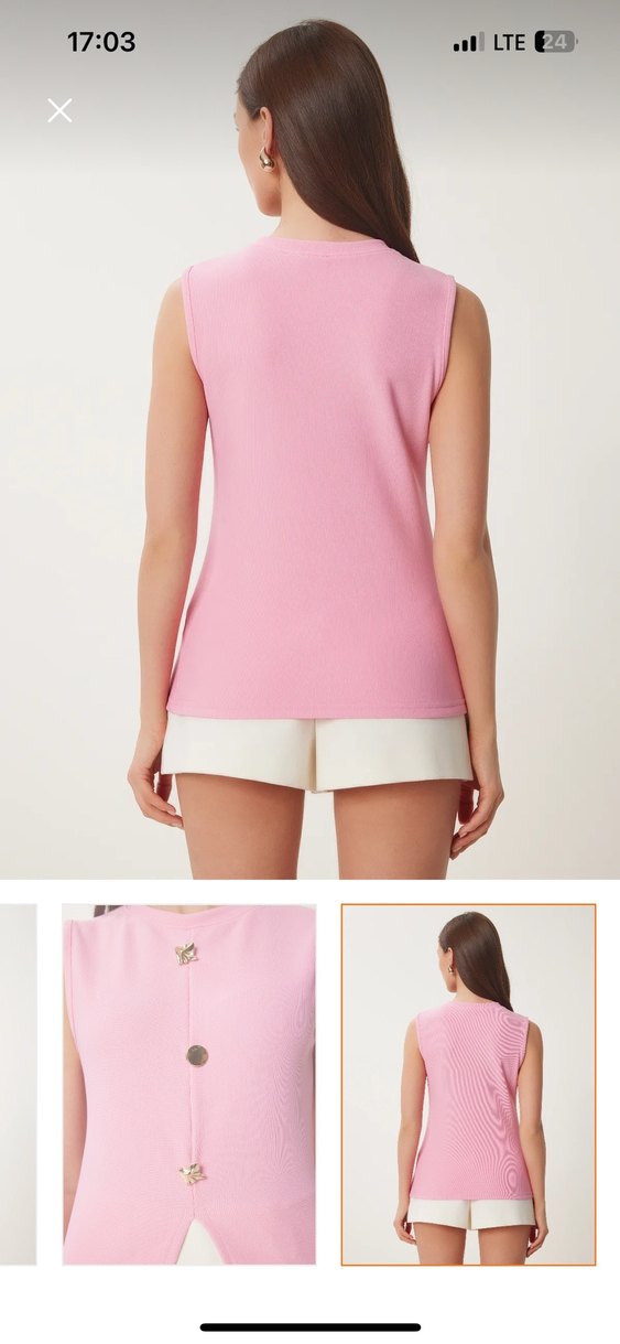 Düğmeli Pembe Kolsuz Mini Kadın Yelek - Görsel 4