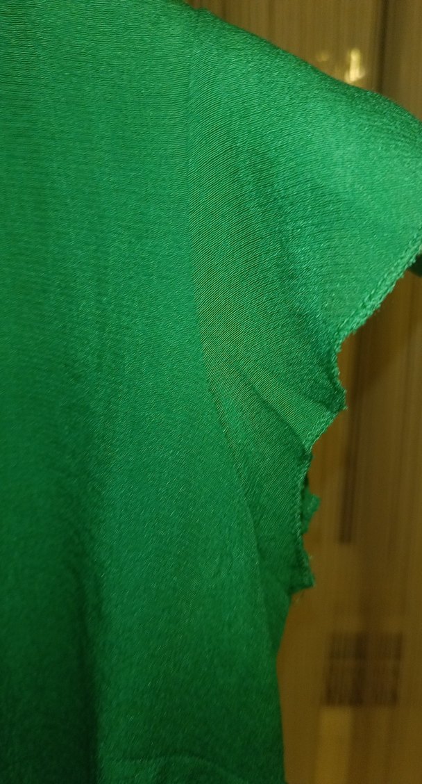 Yeşil Kısa Kollu Pilili Keten Bluz - Görsel 3