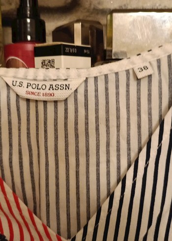 Çizgili, Düğmeli, V Yaka Kadın Bluz - Görsel 3