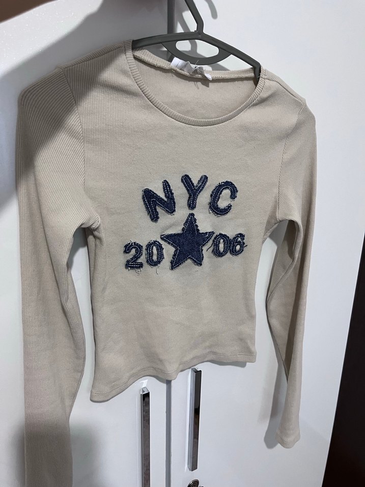 Kolej Nakışlı Bisiklet Yaka Uzun Kollu Pamuklu Crop Top - Görsel 5