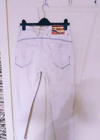 40 Beden beyaz Renk erkek pantolon jean Düğmeli Beyaz Denim erkek kot Pantolon jean
