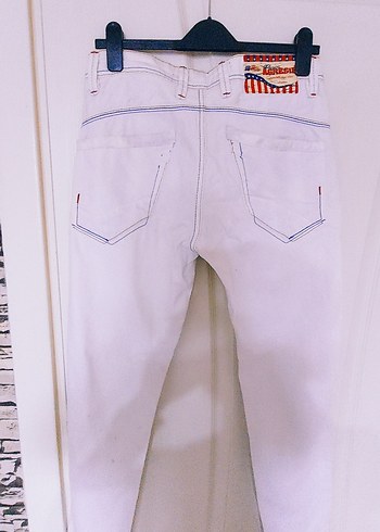 40 Beden erkek pantolon jean Düğmeli Beyaz Denim erkek kot Pantolon jean