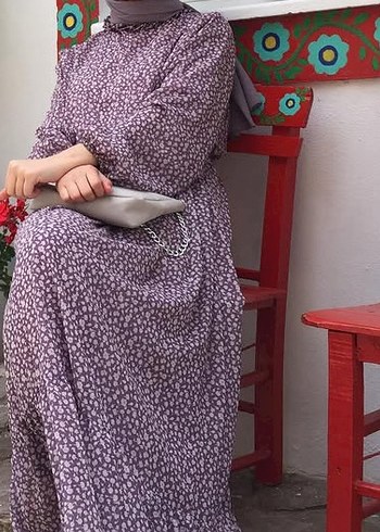 Diğer Uzun Mor Tül Çiçek Desenli Kadın Elbise