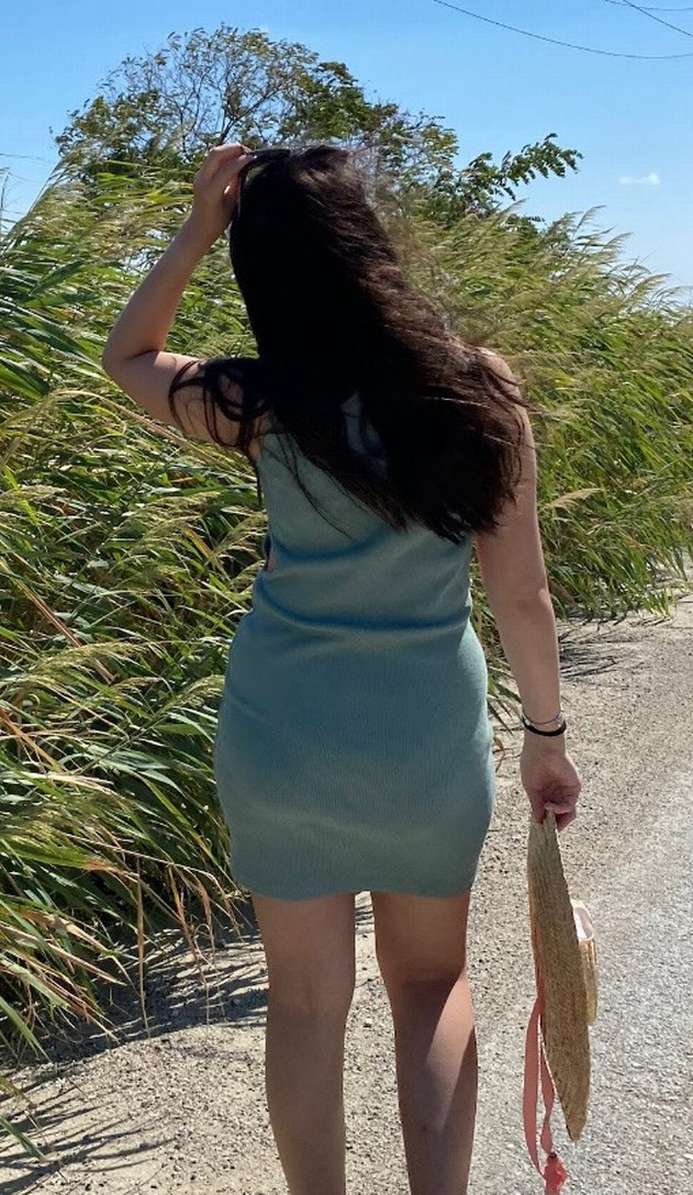 Su yeşili Kolsuz Midi Denim Elbise - Görsel 3