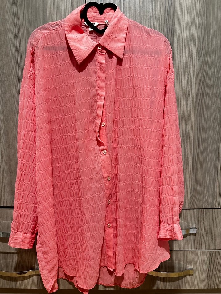 Pembe Pilili Keten Kadın Gömlek - Görsel 2