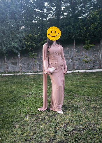 Bej Drapeli Uzun Kadın Elbise