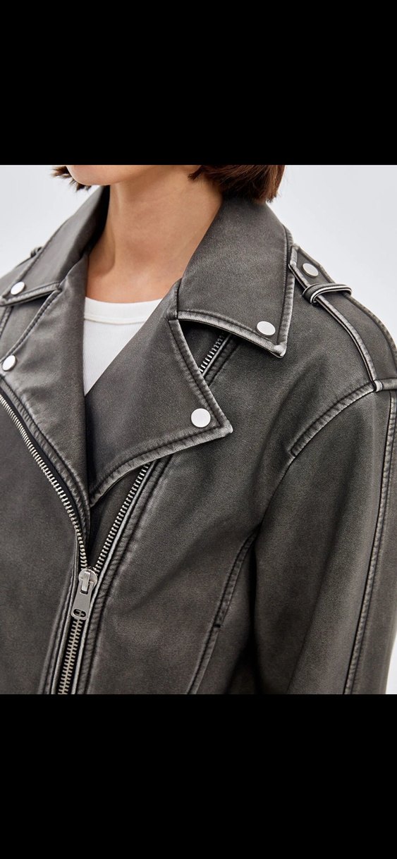 Gri Deri Biker Ceket - Görsel 2