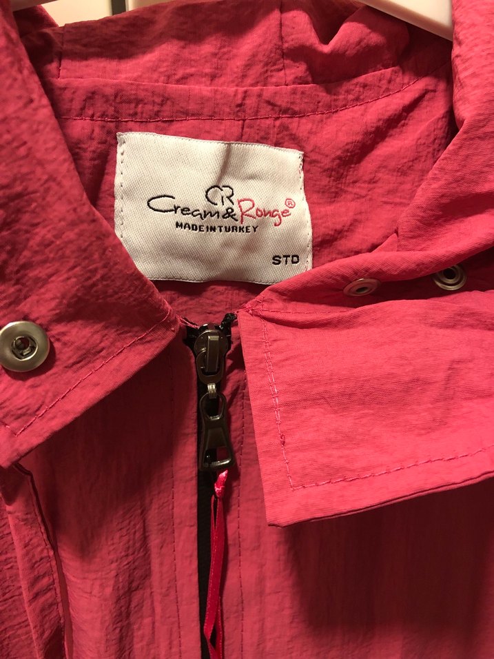 Pembe Uzun Kadın Yağmurluk Fermuarlı - Görsel 4