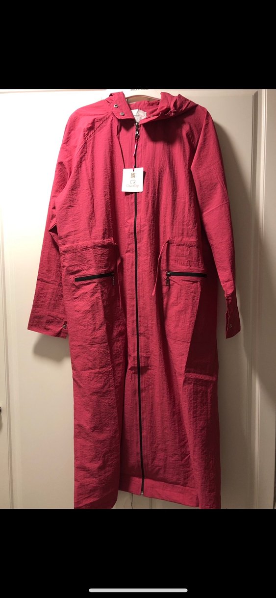 Pembe Uzun Kadın Yağmurluk Fermuarlı - Görsel 2