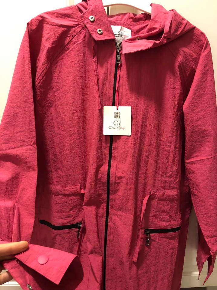 Pembe Uzun Kadın Yağmurluk Fermuarlı - Görsel 3