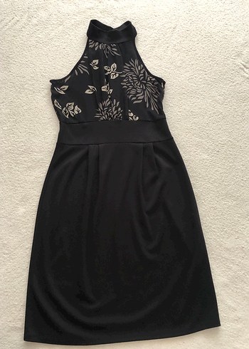 Halter Yaka Siyah Midi Elbise
