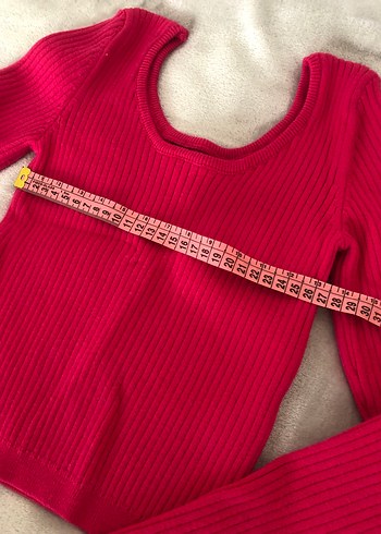 Fuşya Kadın Fitilli Triko Crop Kazak - Görsel 3