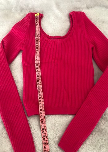 Fuşya Kadın Fitilli Triko Crop Kazak - Görsel 2