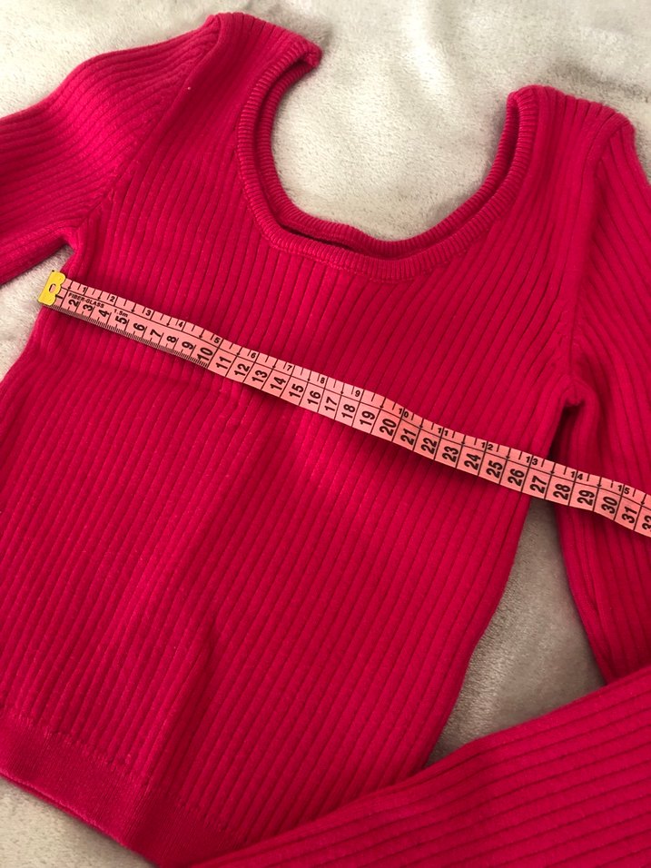 Fuşya Kadın Fitilli Triko Crop Kazak - Görsel 3