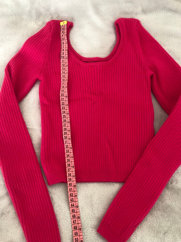 Fuşya Kadın Fitilli Triko Crop Kazak - Görsel 2