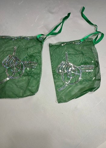 Yeşil Boncuk İşlemeli damat örtüsü