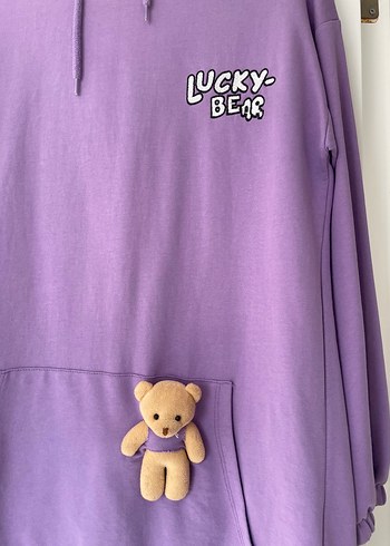 40 Beden mor Renk Mor Kapüşonlu Düğmeli Kadın Sweatshirt