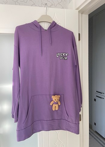 Mor Kapüşonlu Düğmeli Kadın Sweatshirt