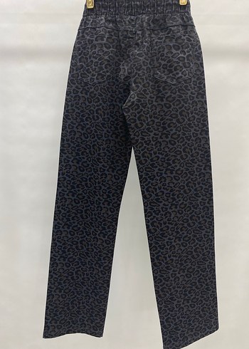 46 Beden gri Renk 3060-30 Gri Leopar Desenli taşlı Pantolon