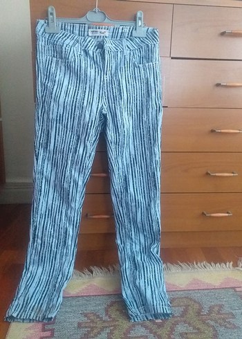 s Beden mavi Renk Kadın Gri-Mavi Zebra Desenli Denim Pantolon