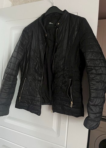 Siyah Deri Biker mont Fermuarlı
