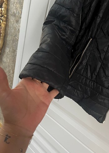 m Beden Siyah Deri Biker mont Fermuarlı