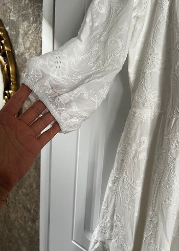 m Beden beyaz Renk Dantel Detaylı Uzun Beyaz Bohem Elbise