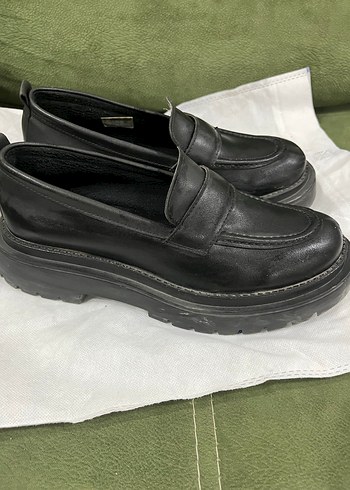 Siyah Platform Topuklu Kadın Loafer Ayakkabı