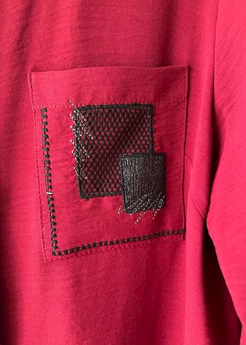 Sitare Bordo Uzun Kollu Düğmeli Kadın Tunik - Görsel 2