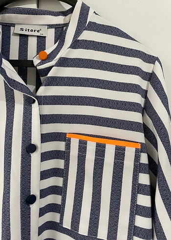 Sitare Mavi Çizgili Uzun Kollu Kadın Elbise - Görsel 2