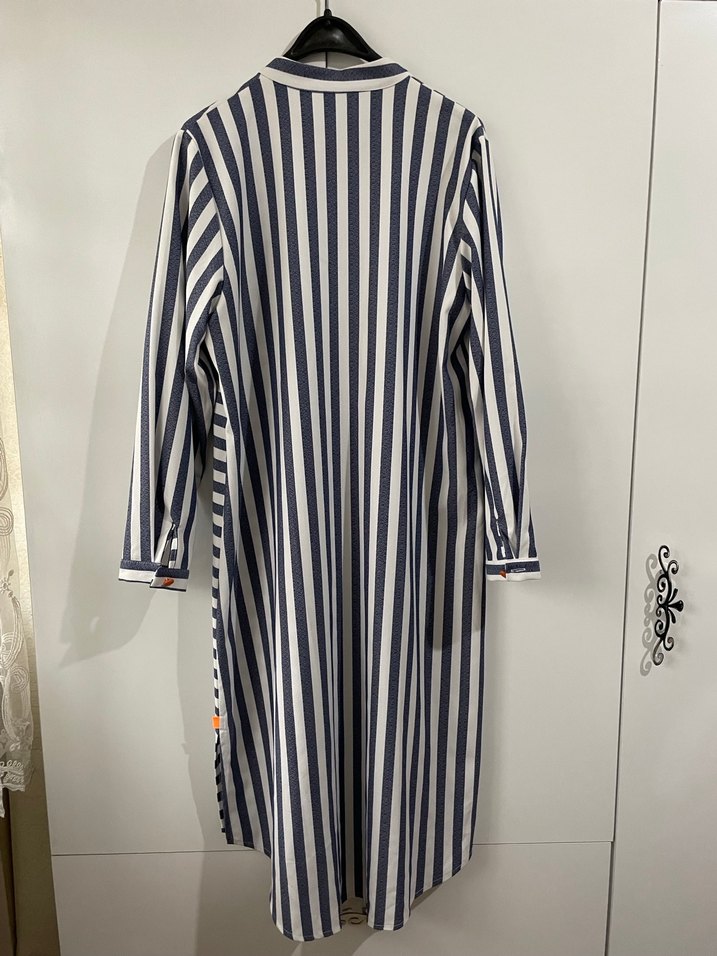 Sitare Mavi Çizgili Uzun Kollu Kadın Elbise - Görsel 3