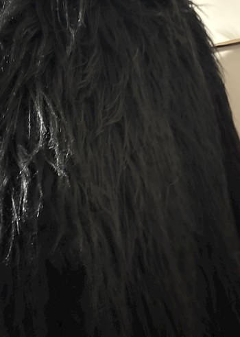 Siyah Kadın Kürk Detaylı Midi Ceket - Görsel 4