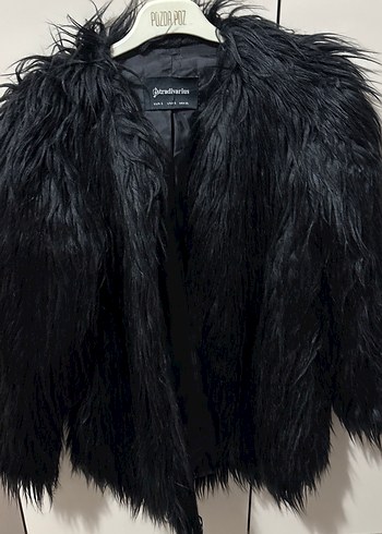 Siyah Kadın Kürk Detaylı Midi Ceket - Görsel 2