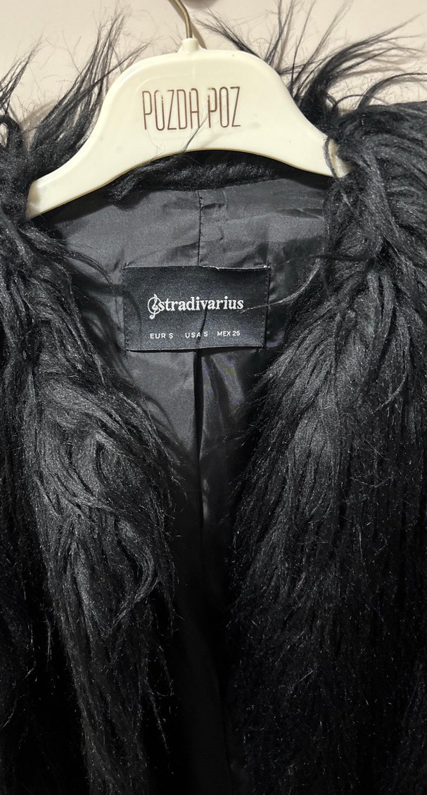 Siyah Kadın Kürk Detaylı Midi Ceket - Görsel 3