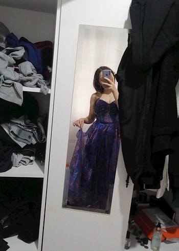 Mor Straplez Transparan Midi Nişan Elbisesi - Görsel 2