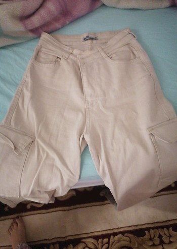 Bej Keten Bel Detaylı Midi Kadın Pantolon - Görsel 2